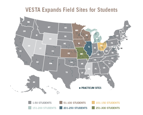VESTA has 437 field sites where students apply the knowledge gained in online courses and develop critical hands-on skills.