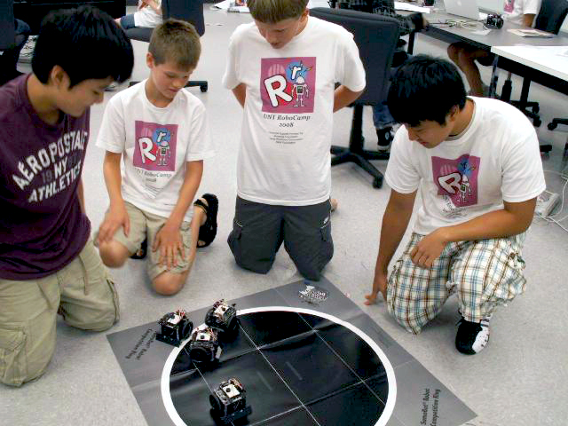 UNT RoboCamp - kids with robot SumoBot