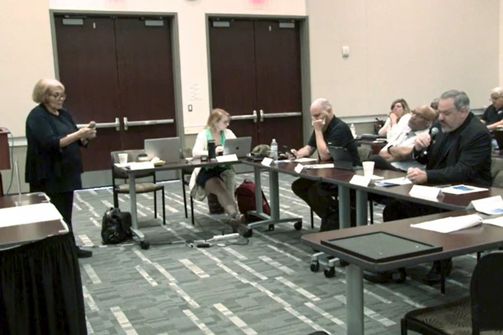 Screen capture of the "BILT Spotlight" video showing Ann Beheler lead a BILT discussion with employers in a Collin College conference room.